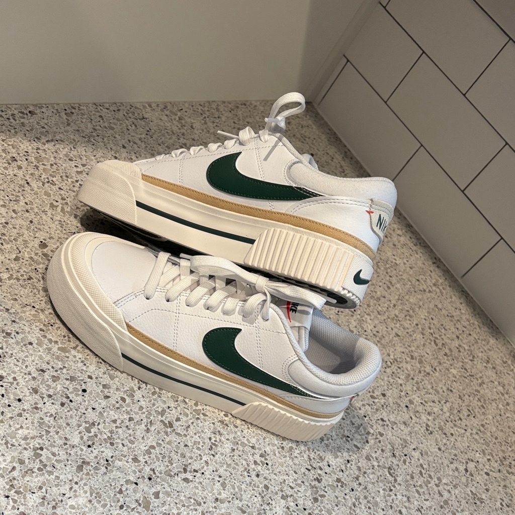 Nike White And Dark Green Casual Shoes
